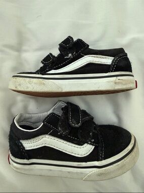 Vans Kids Black and White Velcro Skate Sneakers
